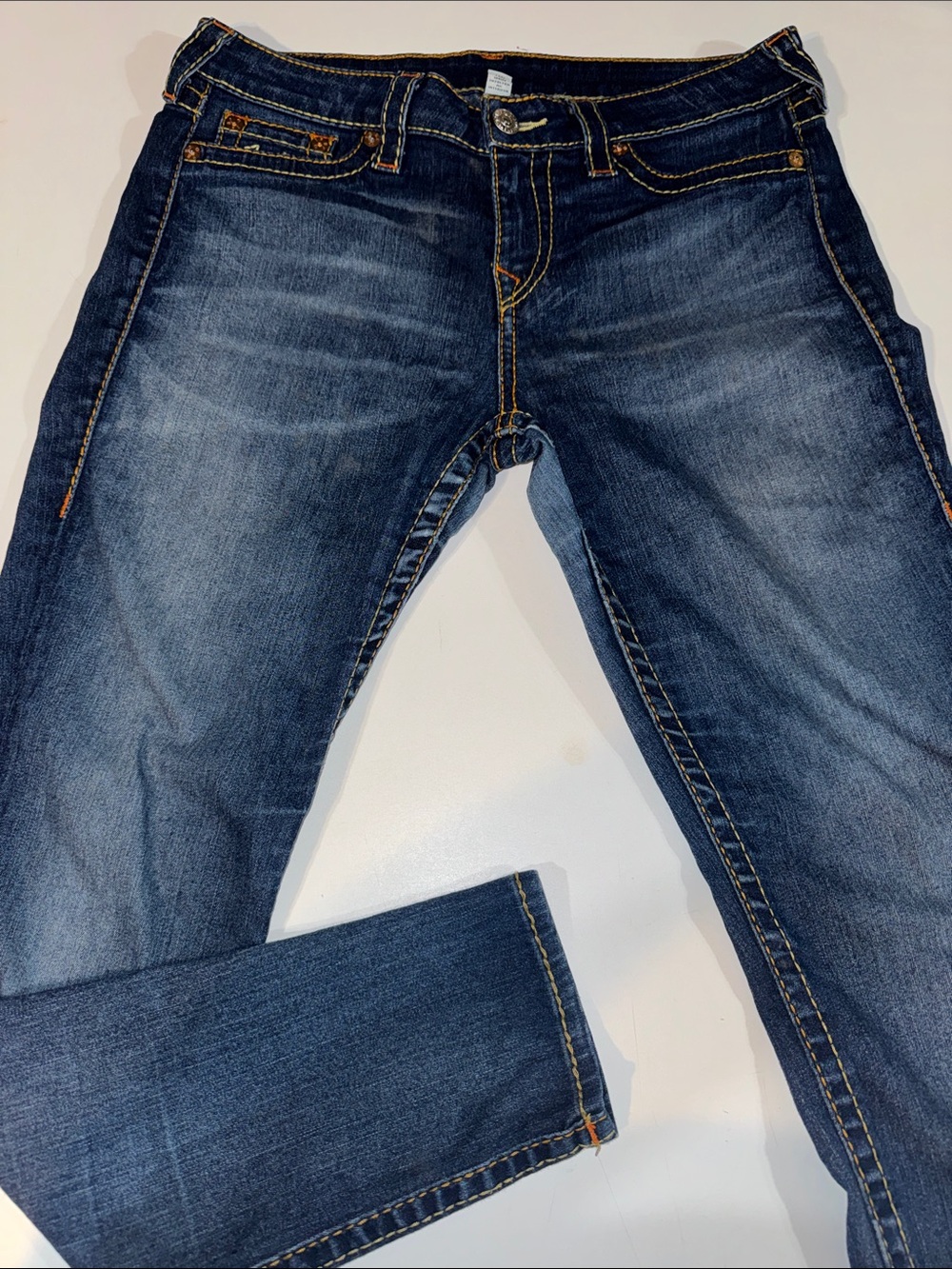True Religion Women’s Dark Blue Skinny Jeans with Contrast Stitching size 31